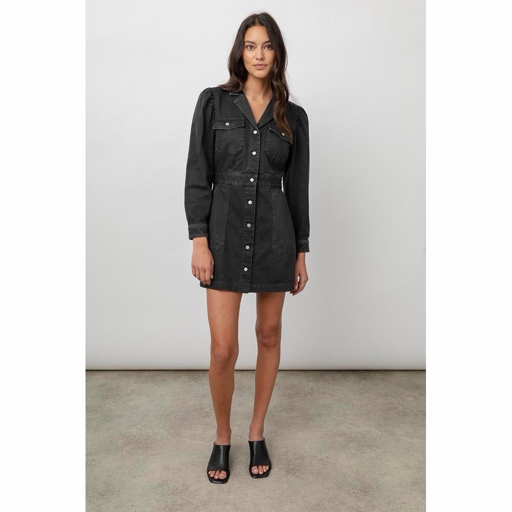 RAILS Lisette Mini Denim Utility Dress Carbon Edgy Chic Heavyweight Gunmetal - Picture 2 of 6